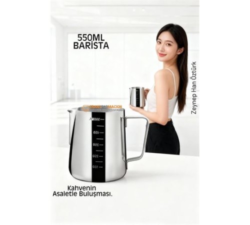 İnox 550ml Barista Süt Sürahisi - Süt Köpürtme Potu -  Paslanmaz Çelik