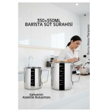 İnox 350ml-550ml Barista Süt Sürahisi Seti - Süt Köpürtme Potu -  Paslanmaz Çelik