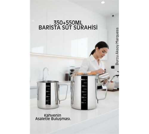 İnox 350ml-550ml Barista Süt Sürahisi Seti - Süt Köpürtme Potu -  Paslanmaz Çelik