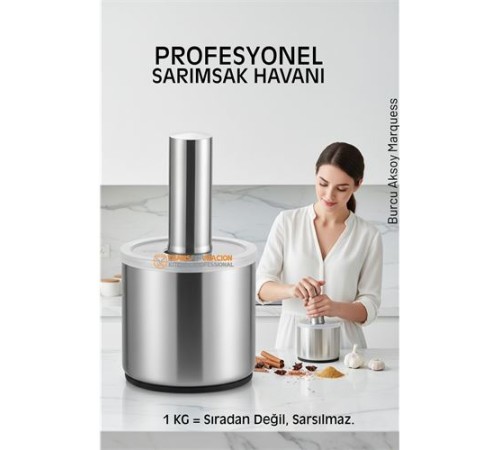 Profesyonel Ezici Sarımsak Havanı Seti -  Mutfak Tipi Baharat Havanı  304 Paslanmaz Çelik