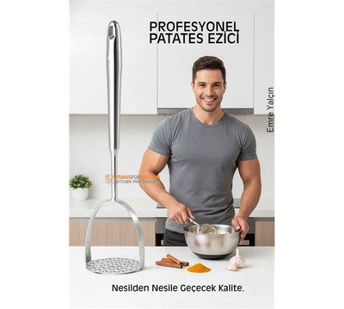 304 Paslanmaz Çelik Lüks Patates Ezici - 34 cm Profesyonel Püre Yapıcı & Mutfak Gereci