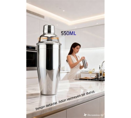 550 ml Inox Shaker - Kokteyl Karıştırma Kabı  Süzgeçli Bar Shaker Paslanmaz Çelik