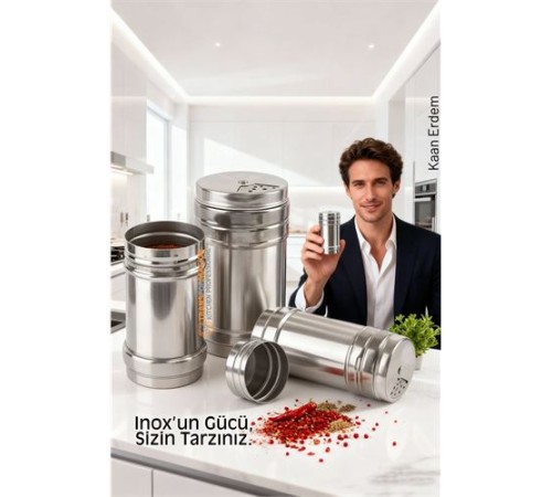 Inox 3’lü Baharatlık Seti - Ayarlanabilir Başlıklı Gurme Serisi 304 Paslanmaz Çelik