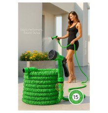15 Metre Premium Uzayabilen Bahçe Hortumu - 7 Fonksiyonlu Başlık ve Esnek Tasarım