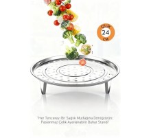 Inox Çelik Ayaklı Buharlı Pişirme Aparatı - 24 cm Çok Amaçlı Tencere İçi Haşlama Standı