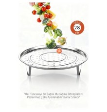 Inox Çelik Ayaklı Buharlı Pişirme Aparatı - 28 cm Çok Amaçlı Tencere İçi Haşlama Standı
