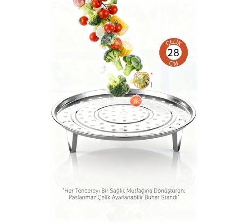 Inox Çelik Ayaklı Buharlı Pişirme Aparatı - 28 cm Çok Amaçlı Tencere İçi Haşlama Standı