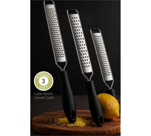 3'lü Profesyonel Çelik Rende Seti: Limon Peynir Çikolata Zester - Lazer Kesim Cerrahi Çelik