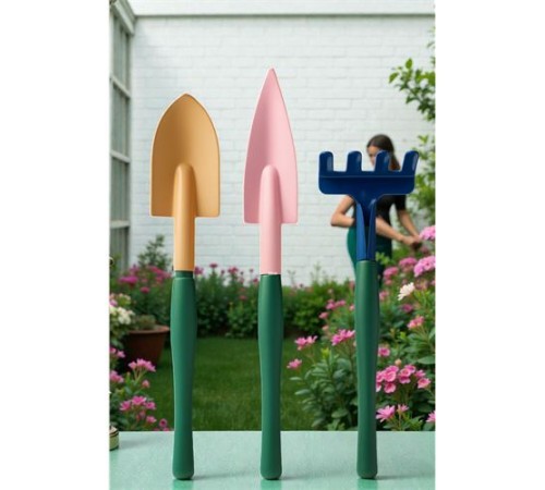 Premium 3’lü Hobi Bahçe Seti – Renkli Metal El Küreği ve Tırmık Takımı – Garden Pro Edition