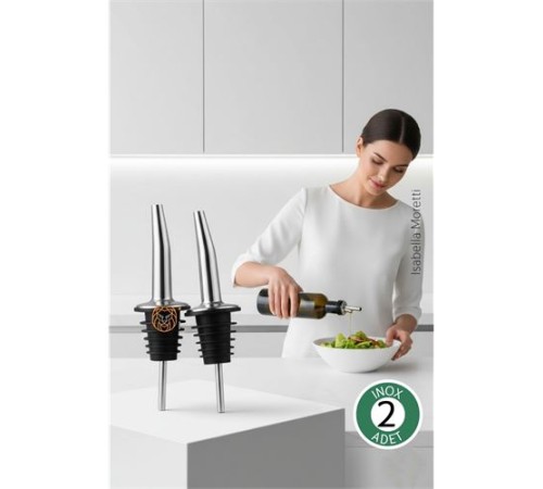 2 Adet Inox Çelik Akıtmaz Yağdanlık Ucu - Profesyonel Şişe Tıpası & Sosluk Başlığı