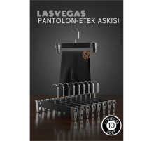 LasVegas  Siyah Ahşap Pantolon ve Etek Askı Seti 10'lu Set, Lüks Amerikan Kancalı