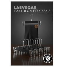 LasVegas  Siyah Ahşap Pantolon ve Etek Askı Seti 10'lu Set, Lüks Amerikan Kancalı