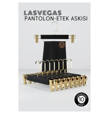 LasVegas  Siyah Ahşap Pantolon ve Etek Askı Seti 10'lu Set, Lüks Amerikan Kancalı