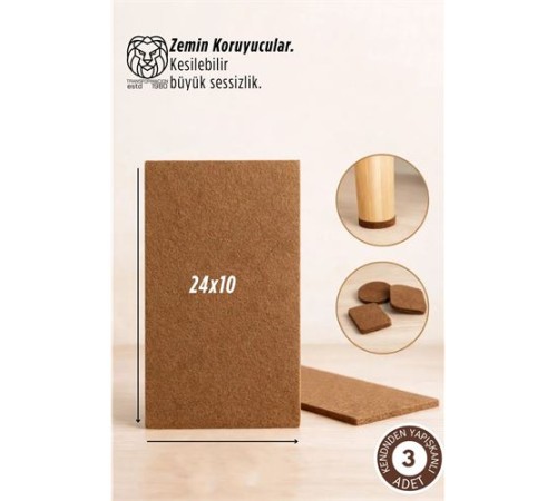 3^lü Premium Zemin Koruyucu Keçe 24x10cm Mobilya Ayak Koruyucu