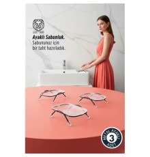 3 lü Ayaklı Sabunluk – Su Giderli, Şeffaf Tasarım, 12 x 9 cm, Tezgah Üstü Kullanım