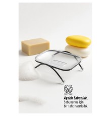 Ayaklı Sabunluk – Su Giderli, Şeffaf Tasarım, 12 x 9 cm, Tezgah Üstü Kullanım