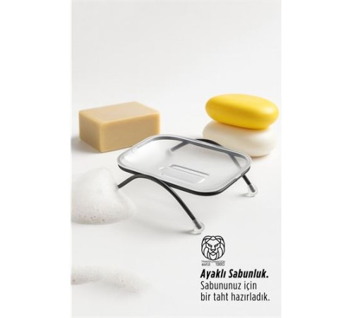 Ayaklı Sabunluk – Su Giderli, Şeffaf Tasarım, 12 x 9 cm, Tezgah Üstü Kullanım