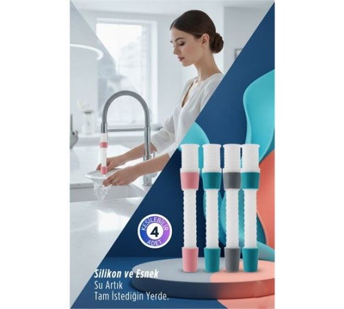 4 LÜ Silikon Esnek Musluk Uzatıcı – 14.5 cm Lavabo ve Mutfak Batarya Başlığı