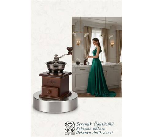 Isabella Serisi Seramik Öğütücülü Antik Ahşap Manuel Kahve Değirmeni