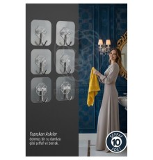 10'lu Şeffaf Yapışkanlı Askı, Mutfak Banyo Duvar Askısı, Çivisiz Pratik Kanca Seti