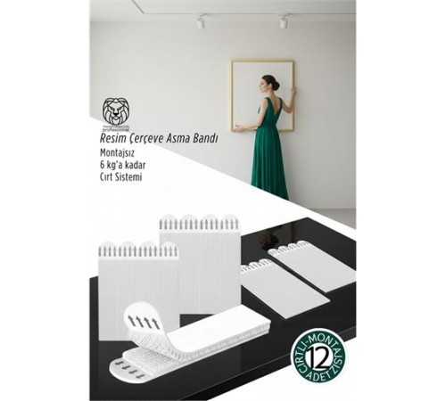 Güçlü Resim Çerçeve Asma Bandı 12'li Set - 6Kg Taşıma Kapasiteli Duvar Delmeyen Cırt Sistemi