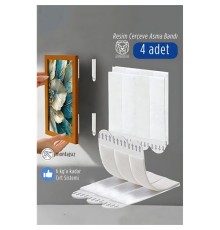 Güçlü Resim Çerçeve Asma Bandı 4'lü Set - 6Kg Taşıma Kapasiteli Duvar Delmeyen Cırt Sistemi