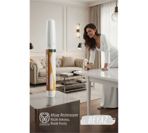 Beyaz Renk Mobilya Rötüş Kalemi –  Lake ve Ahşap Yüzeyler İçin Çizik ve Restorasyon Kalemi