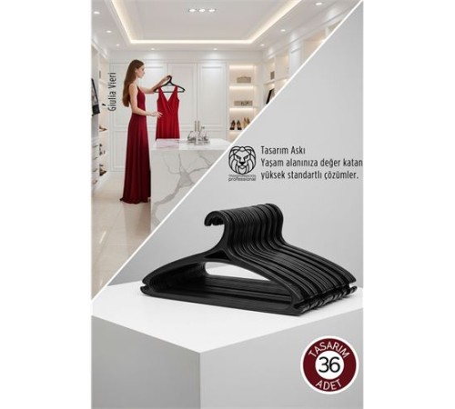 Giulia Vieri Selection: 36'li Premium İtalyan Tasarım İnce Siluet Kaymaz Elbise Askısı Seti SİYAH