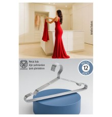12'li Lüks Çelik Elbise Askısı - İz Yapmayan İnce Tasarım Metal Kıyafet Düzenleyici (40cm)