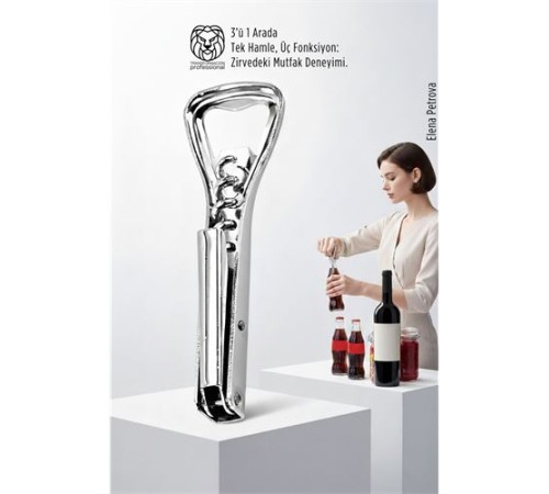 3’ü 1 Arada Profesyonel Çelik Tirbüşon: Lüks Şişe ve Kavanoz Açacağı Kombine Set