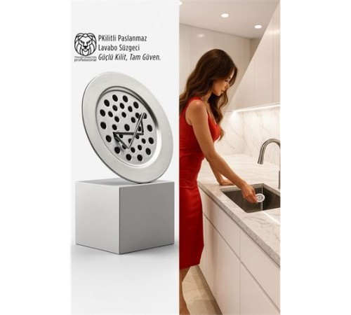 Kilitli Paslanmaz Lavabo Süzgeci - Akıllı Tahliye ve Tam Süzme Teknolojisi (5.5 cm)