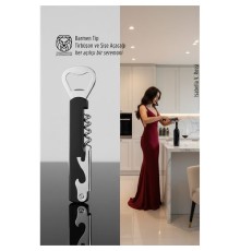 Barmen Tip Çelik Profesyonel Tirbüşon ve Şişe Açacağı Kombine Set