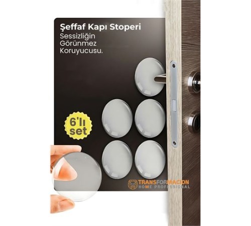 6'lı Kristal Koruma  Şeffaf Kapı Stoperi Tampon Seti | Duvar & Mobilya Çarpma Önleyici