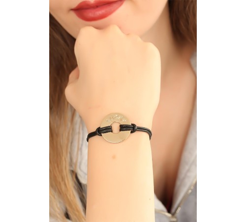 LUCKY (Şanslı) Siyah Deri İpli Unisex Mood Bileklik