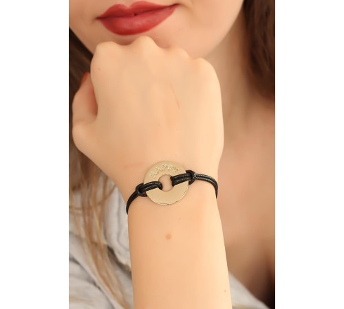 HAPPY (Mutlu) Siyah Deri İpli Unisex Mood Bileklik