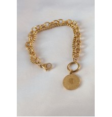 316L Çelik Gold Renk 2'li Zincir Model Çeyrek Altınlı Kadın Bileklik