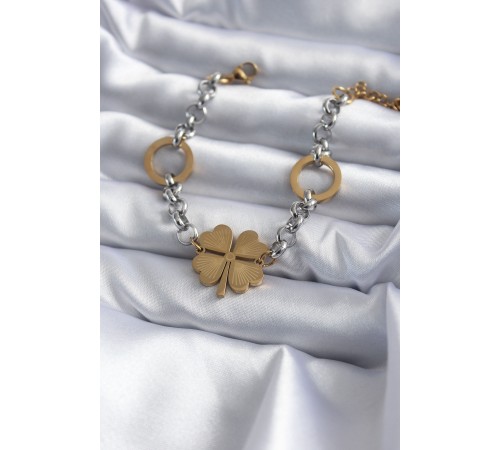 316L Çelik Mix Renk Zincir Model Yonca Figür Kadın Bileklik