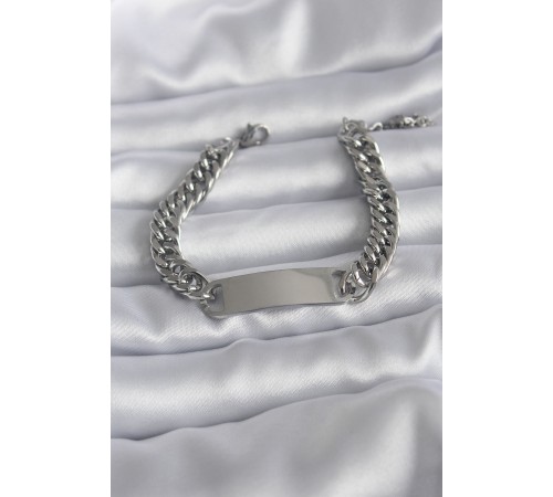 316L Çelik Gümüş Renk İsim Yazılabilir Plaka Model Kadın Bileklik