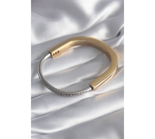 316L Çelik Gold Gümüş Renk Zirkon Taşlı VIP Seri Kadın Kelepçe