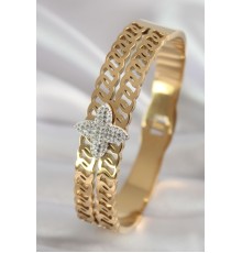 316L Çelik Gold Renk Zirkon Taşlı Çiçek Model Kadın Kelepçe