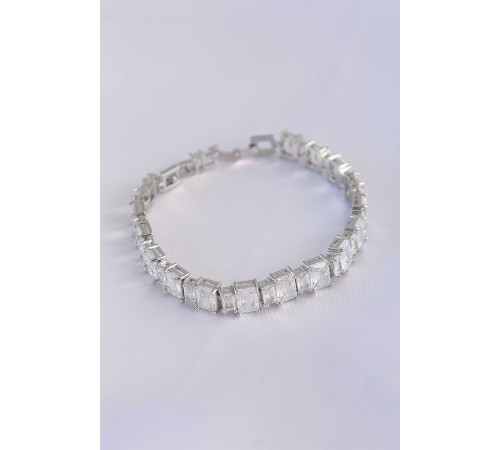 Vip Seri Pirinç Zirkon Taşlı Gümüş Renk Baget Su Yolu Model Bileklik