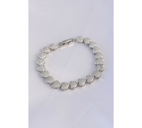 Vip Seri Pirinç Zirkon Taşlı Gümüş Renk Kalp Model Bileklik