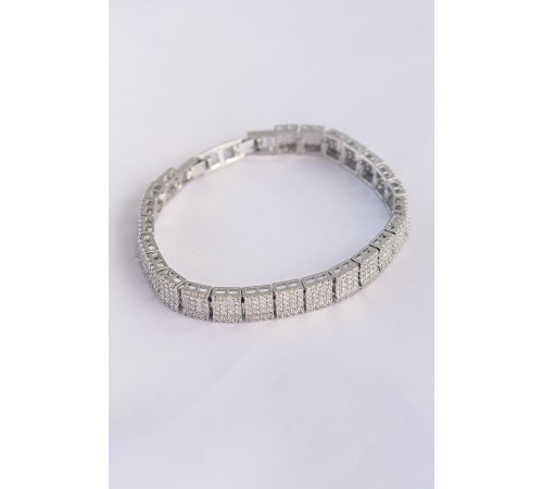 Vip Seri Pirinç Zirkon Taşlı Gümüş Renk Kare Su Yolu Model Bileklik