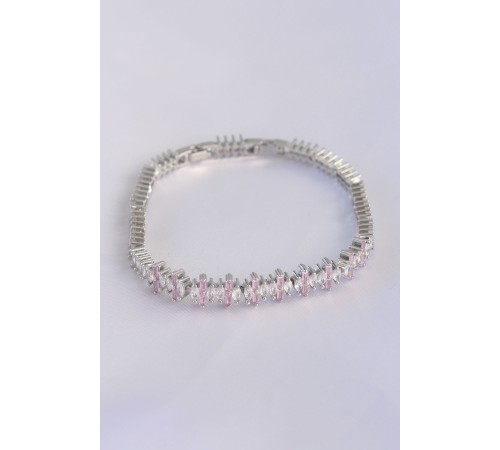 Vip Seri Pirinç Pembe Zirkon Taşlı Gümüş Renk Baget Model Bileklik