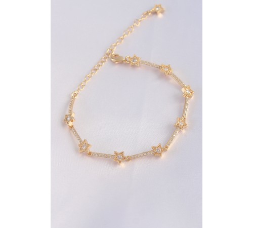 Vip Seri Pirinç Zirkon Taşlı Gold Renk Halley Model Bileklik