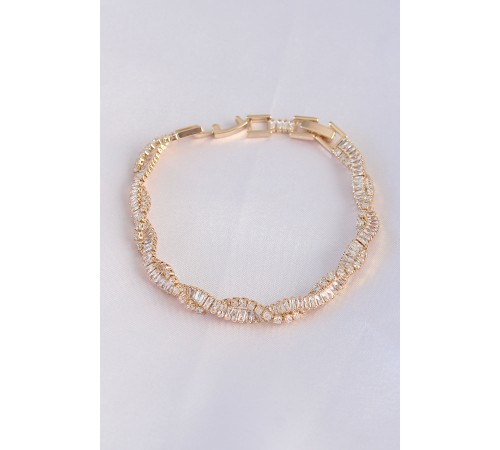 Vip Seri Pirinç Zirkon Taşlı Gold Renk Sarmal Model Bileklik
