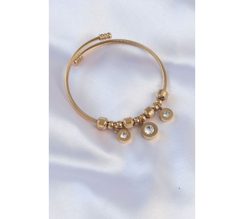 316L Çelik Gold Renk Zirkon Taşlı Model Charm Bileklik