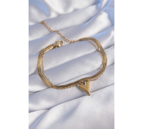 316L Çelik Gold Renk İtalyan Zincirli Kalp Model Bileklik