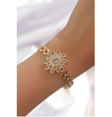 Pirinç Gold Renk İri Zirkon Taşlı Çiçek Figürlü Bileklik