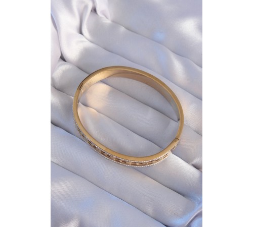 316L Çelik Gold Renk Zirkon Taşlı Model Kelepçe